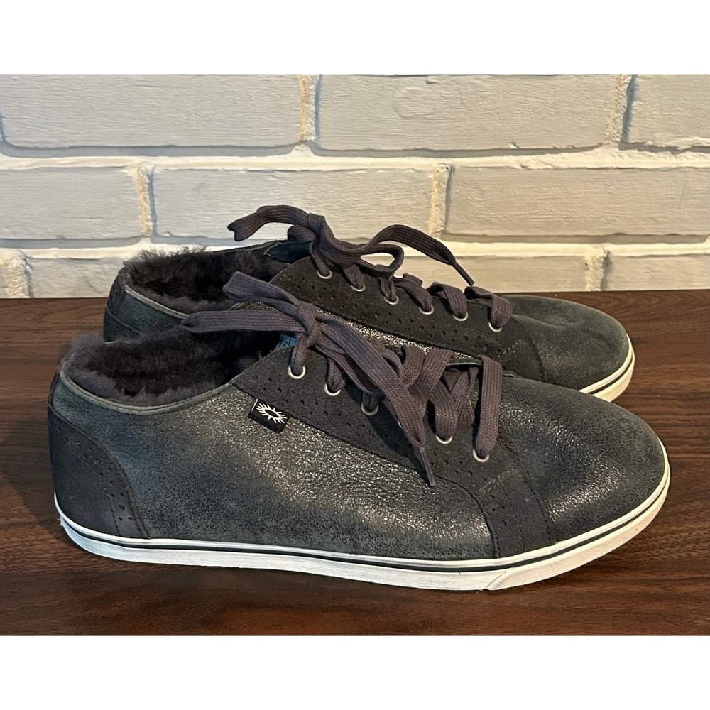 UGG Australia Men's Roxford Bomber Dark Gray Suede Fur Lined Sneakers Size 11.5